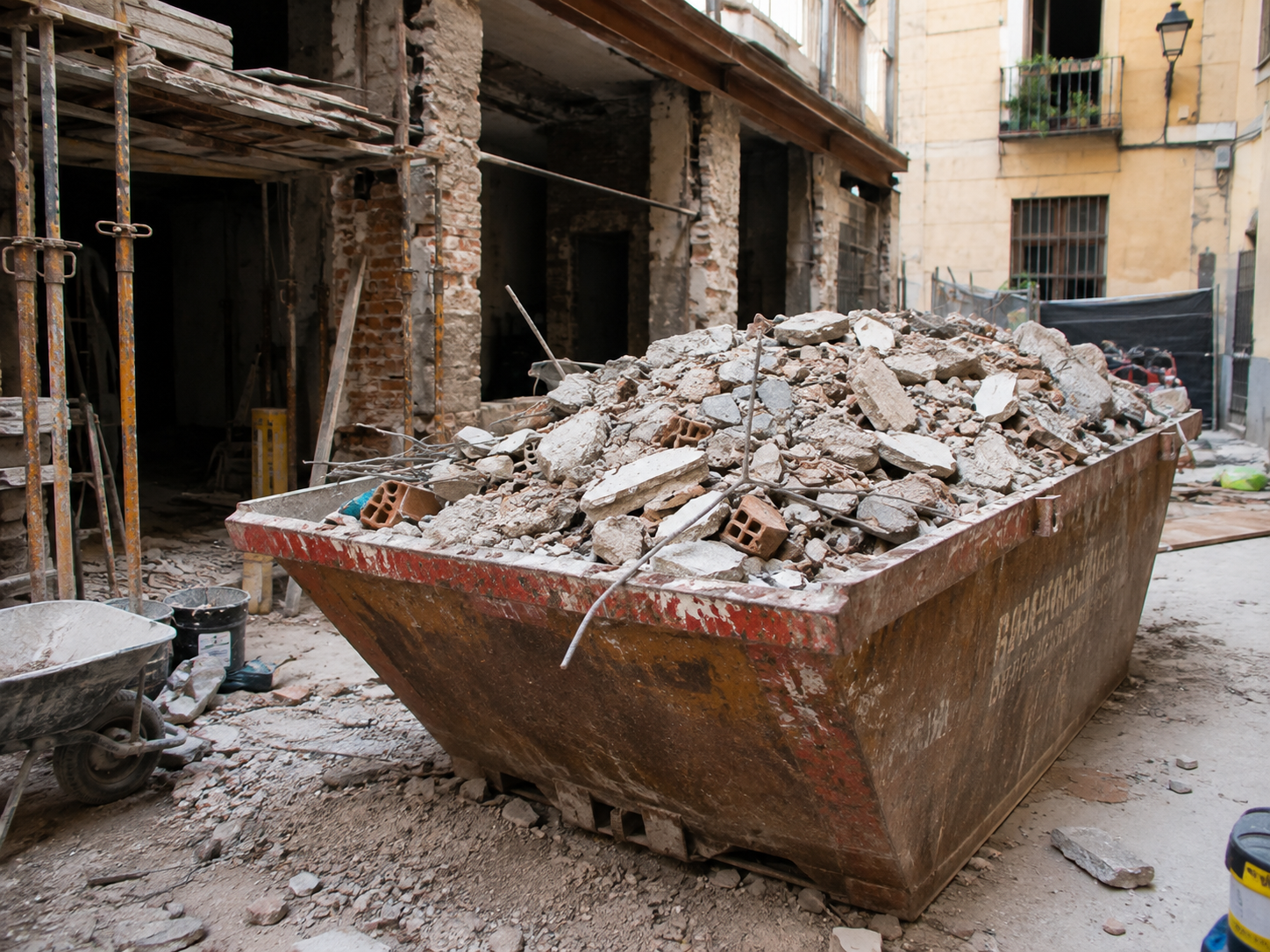 Contenedor de escombros en una obra de Madrid